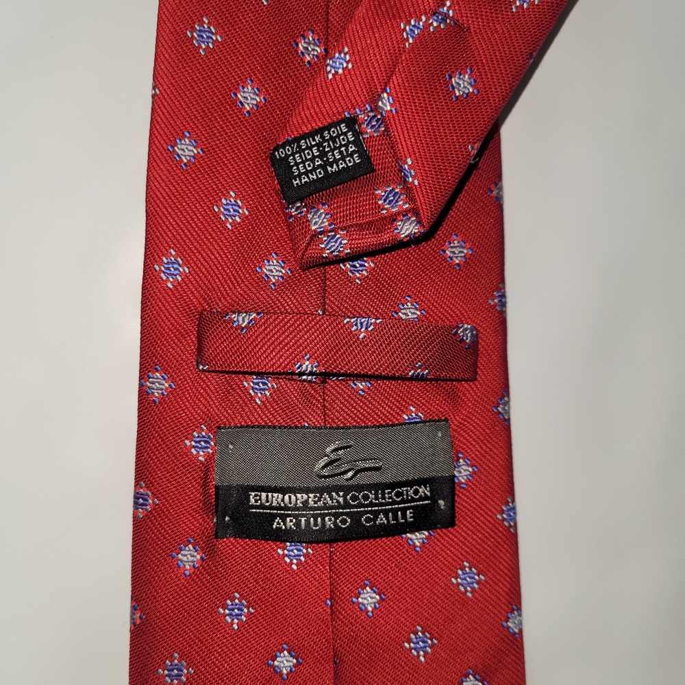 Arturo Calle European Collection Tie Red Silk La Foderata Necktie Men's Handmade - Picture 3 of 6